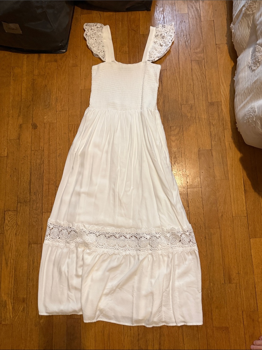 White Lace-Trim Midi Sundress